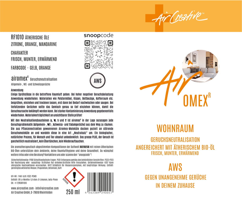 Geruchsneutralisation Airomex®AWS «Refresh» | mit Bio-Duft